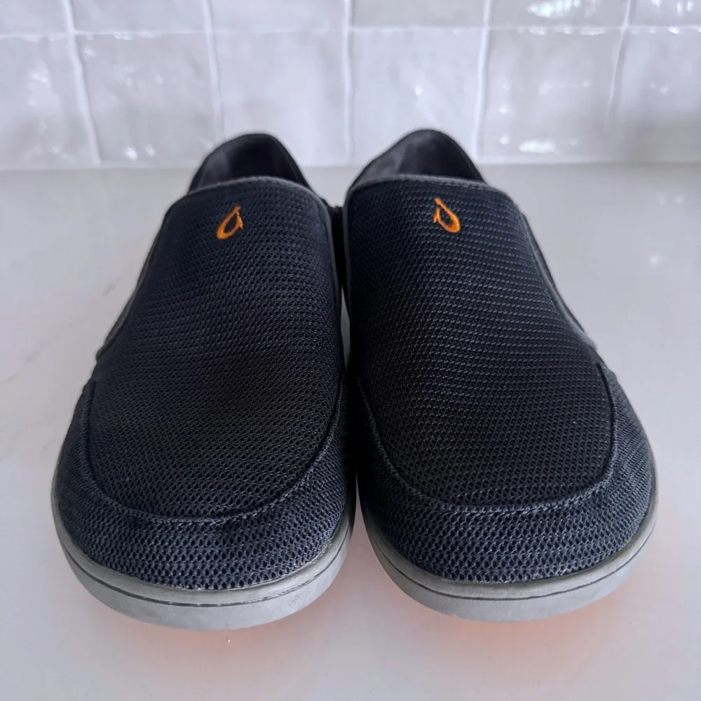OluKai Nohea Mesh Loafers Mens Size 8 Charcoal Grey Orange Slip On Shoes